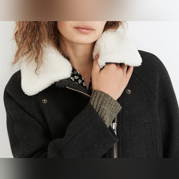 Madewell Women's Eldridge Zip Coat Insuluxe Wool/Cashmere Blend Black/White XS - Picture 4 of 16